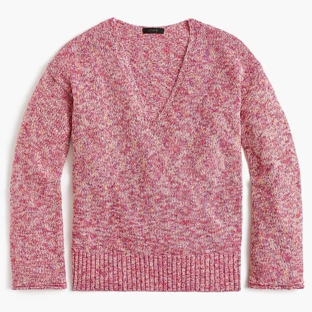 NEW J.Crew Flared Sleeve Marled Swing Sweater M Primrose V-Neck H8986 NWT